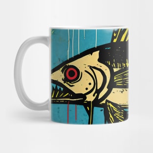 Largemouth Bass in Yellow and Blue Neo-Expressionist Painting Mug